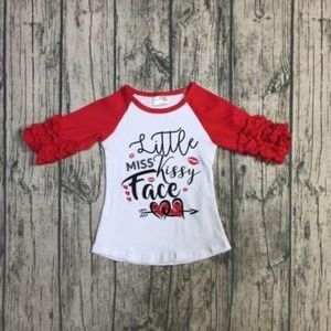 Valentine’s Day Girls 5 Little Miss Kissy Face Boutique Ruffle Icing Raglan New